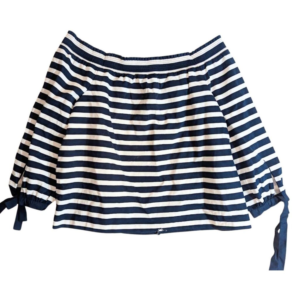 NWT! J Crew Women's Elastic off shoulder nautical stripe top w/ties Navy Blue XL